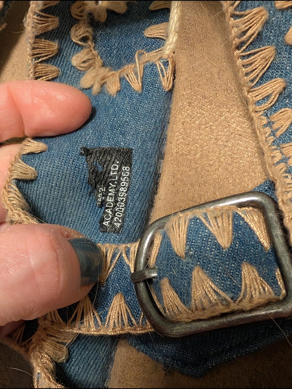 Woven-Trim Blue Denim Buckle Sandals for Women - Picture 8 of 8